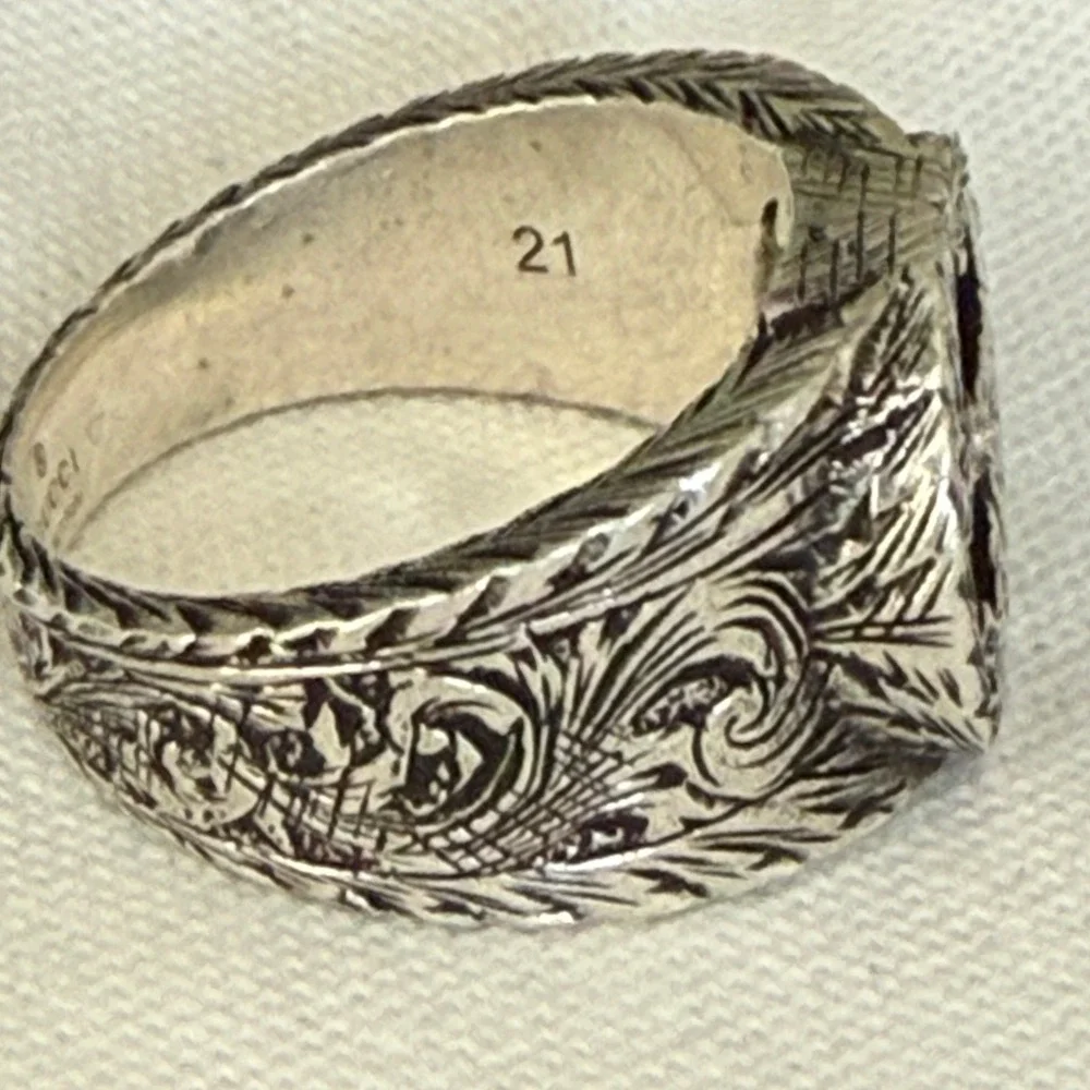 Gucci Interlocking G Arabesque Engraved Sterling Silver Ring Size 21 Ag 925